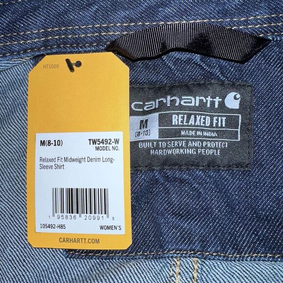 Carhartt Women's Relaxed Fit Midweight Denim Long-Sleeve Over Shirt Sz M - Picture 6 of 7